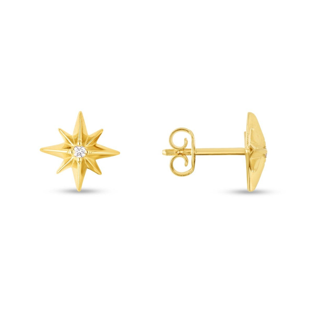 14K Yellow Gold Diamond North Star Earrings, view 2