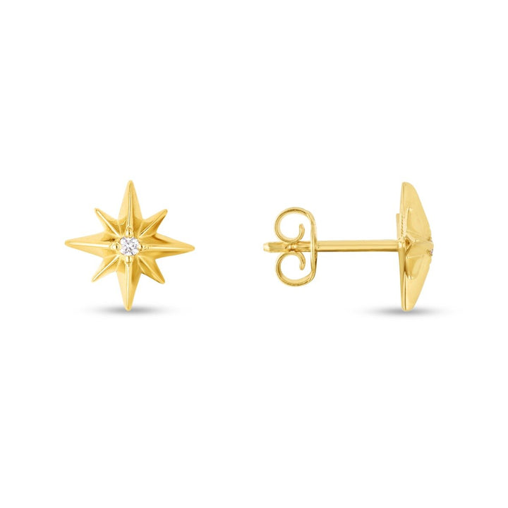 14K Yellow Gold Diamond North Star Earrings, view 2