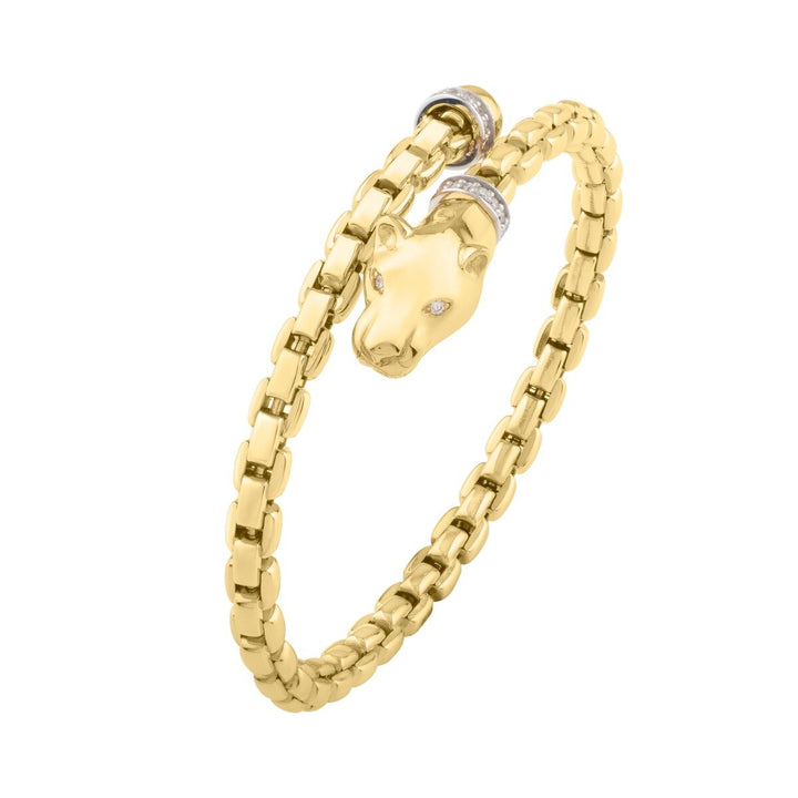 14K Yellow Gold Diamond Venetian Link Panther Bypass Bangle, front view