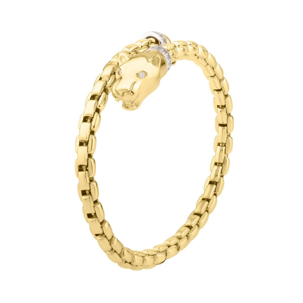 14K Yellow Gold Diamond Venetian Link Panther Bypass Bangle, view 2