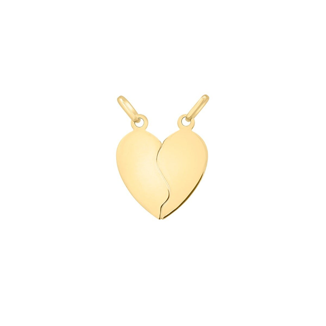 14K Yellow Gold Doube Bail Broken Heart Pendant, front view