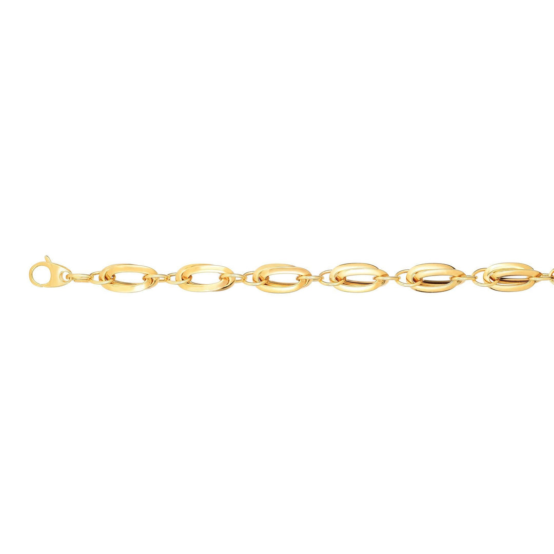 14K Yellow Gold Double Elongated Oval Link Bracelet, front view