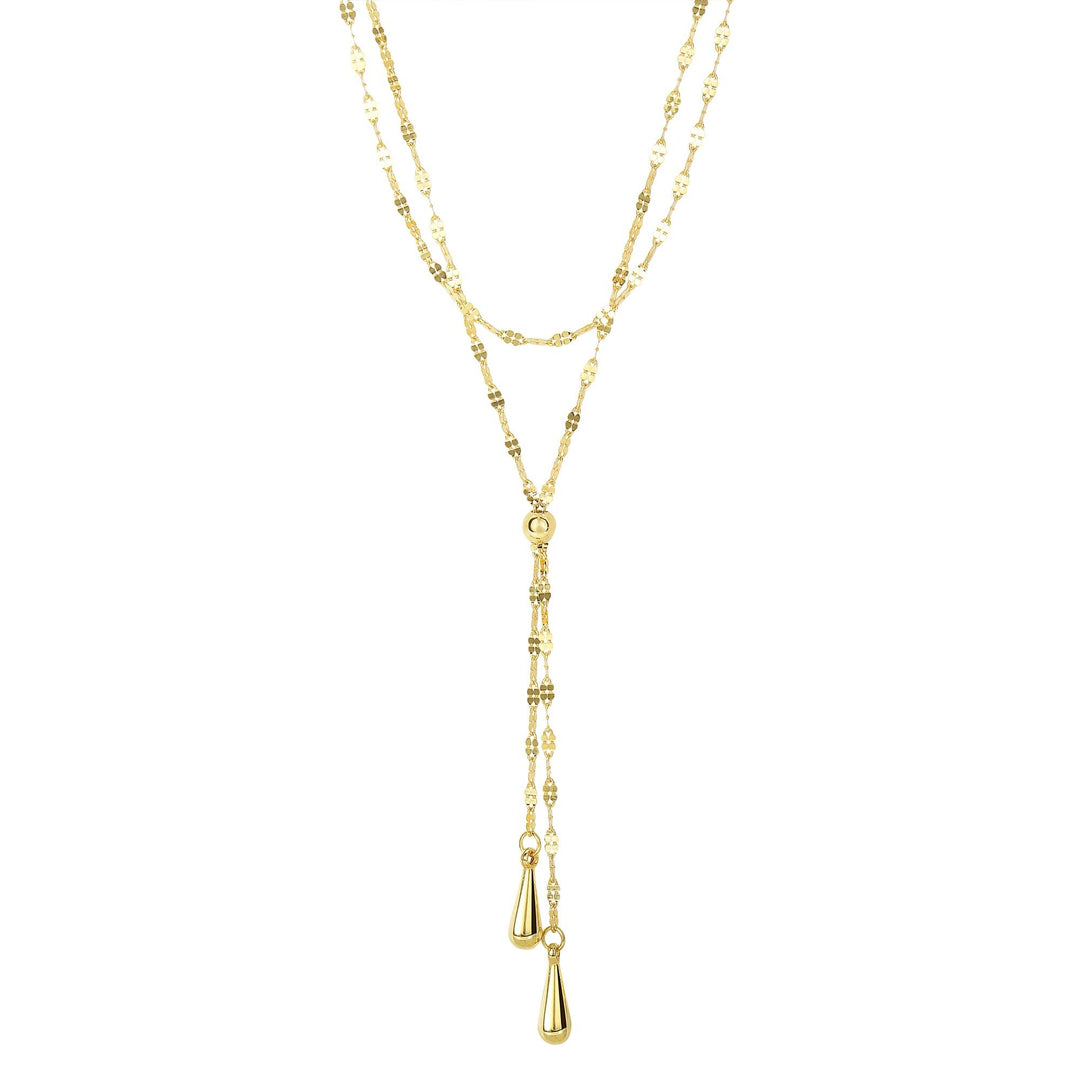 14K Yellow Gold Double Tear Drop Multi-Strand Necklace, front view