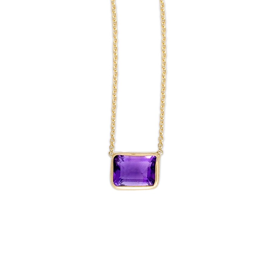 14K Yellow Gold Emerald Cut Amethyst Necklace, front view