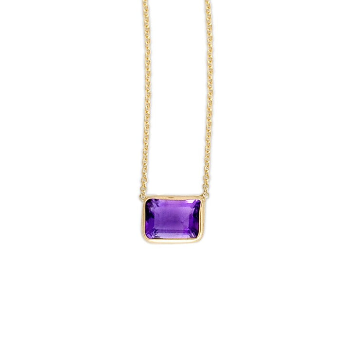 14K Yellow Gold Emerald Cut Amethyst Necklace, front view