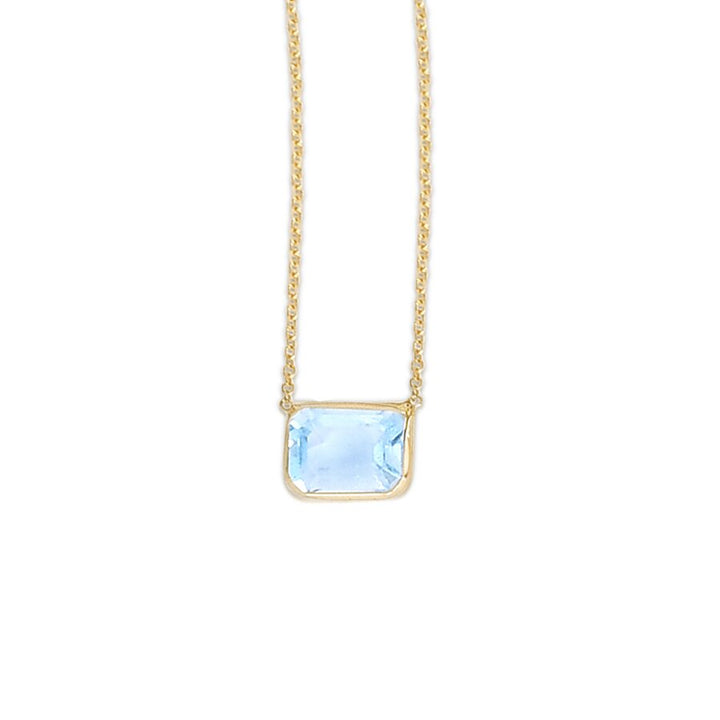 14K Yellow Gold Emerald Cut Blue Topaz Necklace, front view