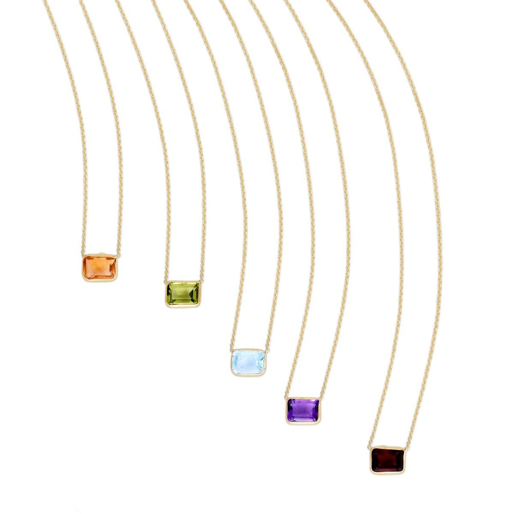 14K Yellow Gold Emerald Cut Blue Topaz Necklace, view 2