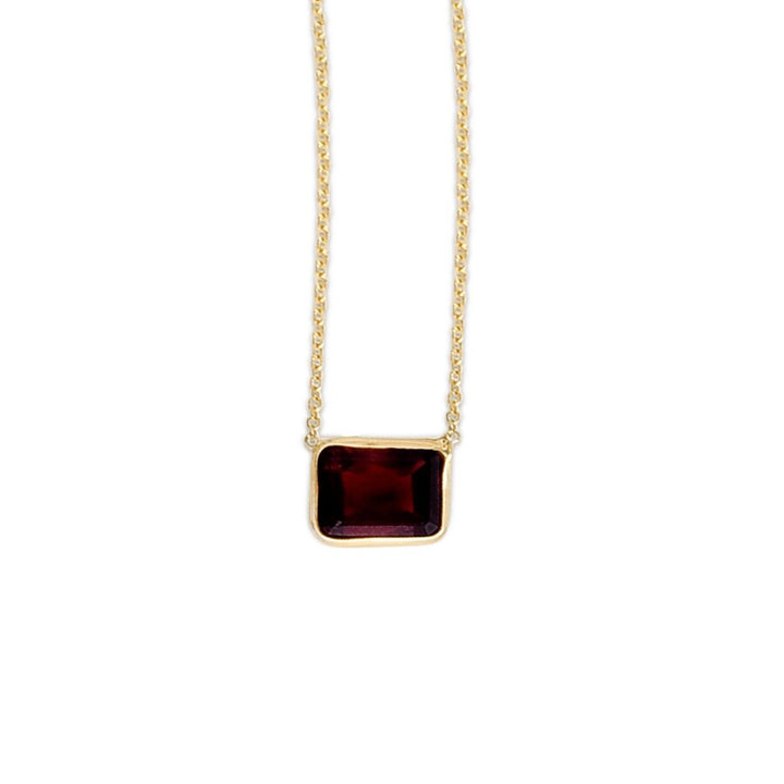14K Yellow Gold Emerald Cut Garnet Necklace, front view