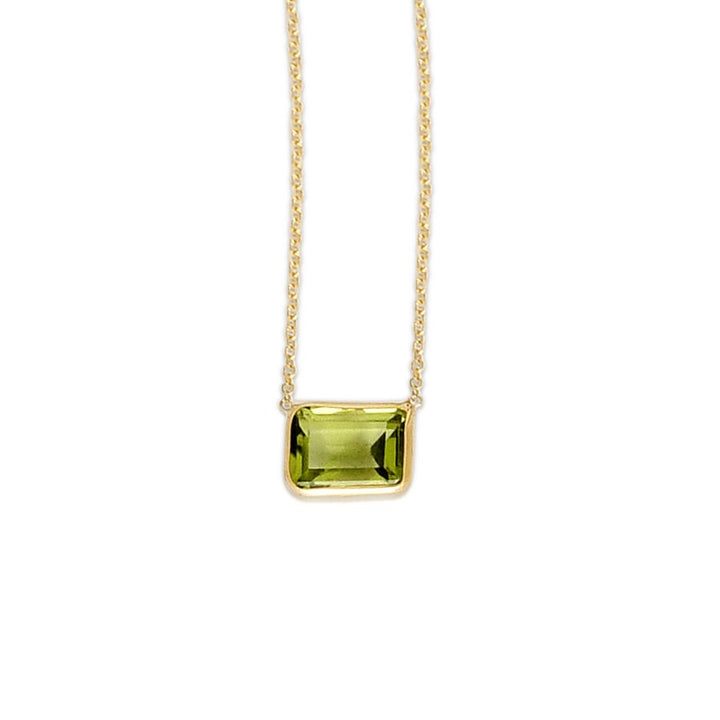 14K Yellow Gold Emerald Cut Peridot Necklace, front view