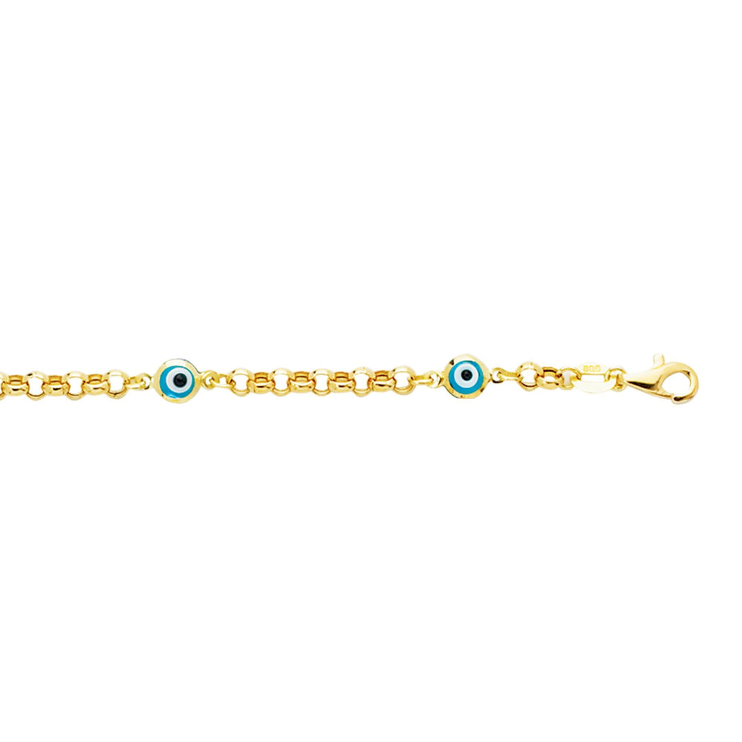 14K Yellow Gold Evil Eye Bracelet, front view