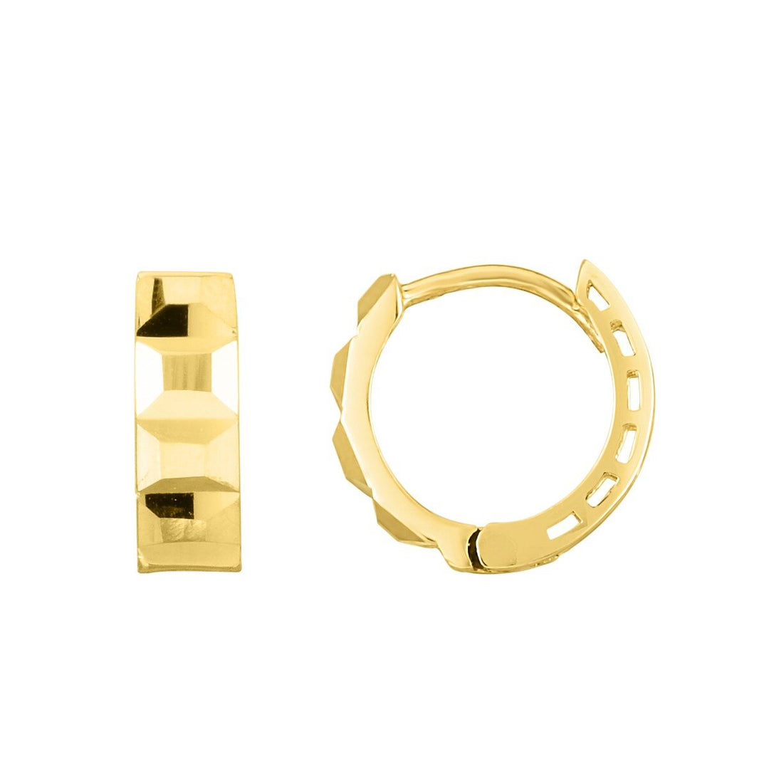 14K Yellow Gold Faceted Huggie, front view