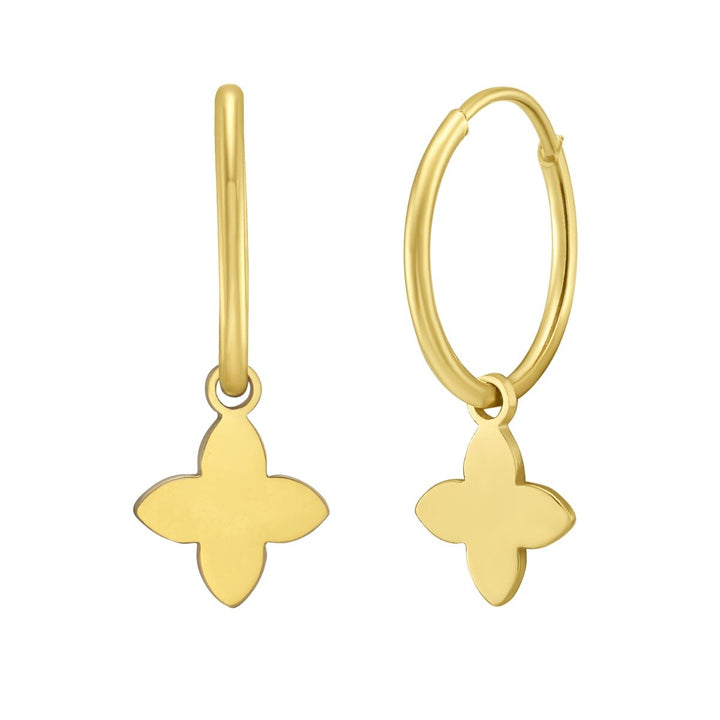 14K Yellow Gold Flower Huggies, front view