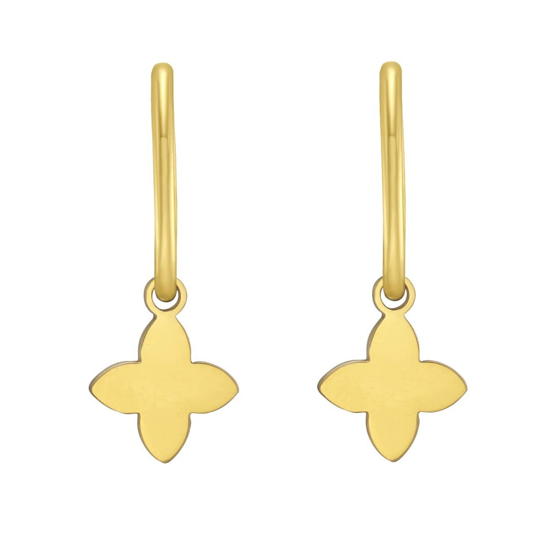 14K Yellow Gold Flower Huggies, view 2