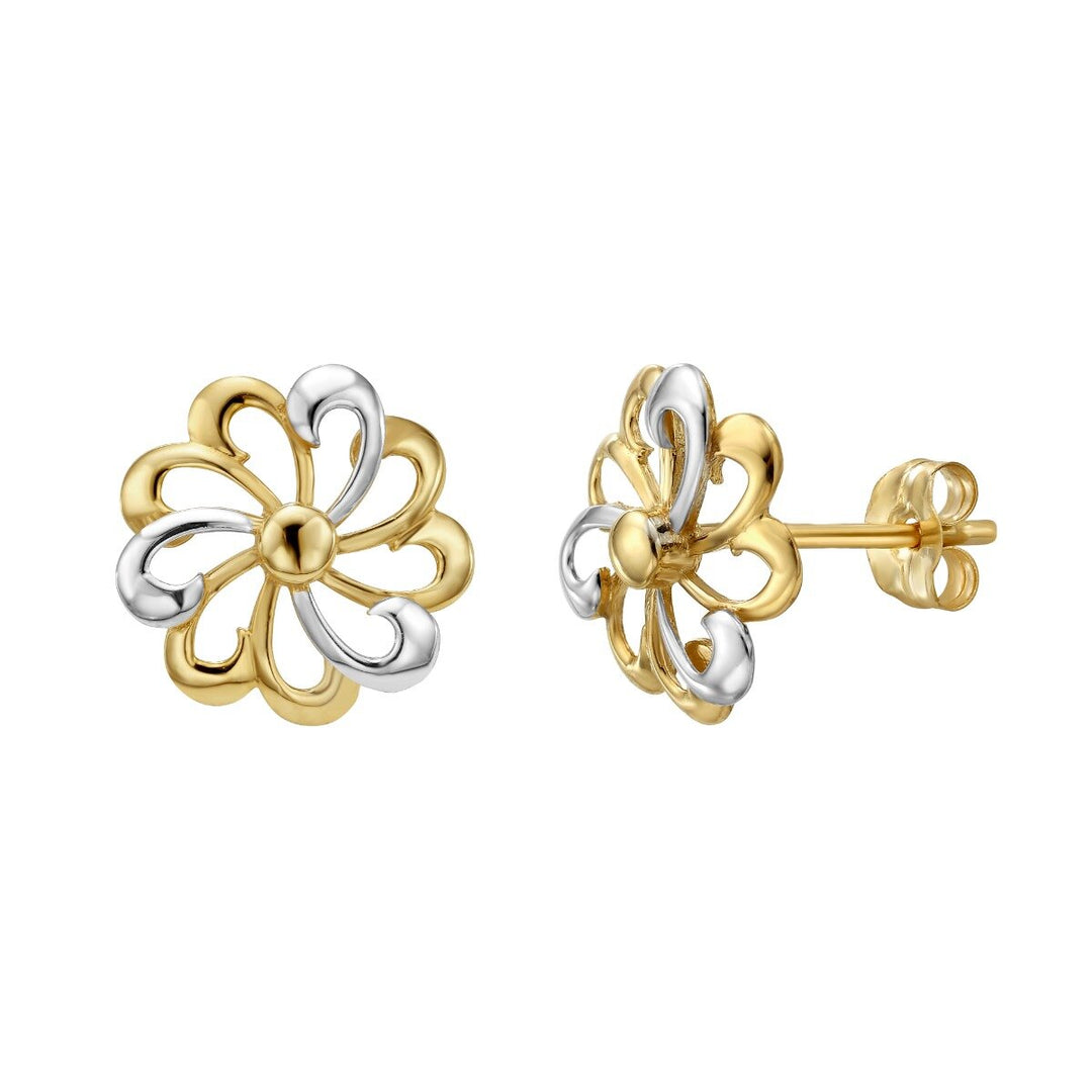 14K Yellow Gold Flower Stud Earring, front view