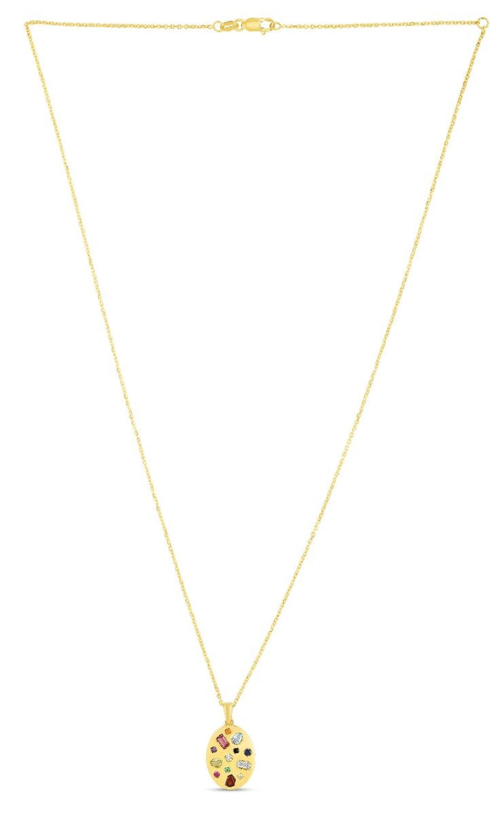 14K Yellow Gold Gemstone Inlay Oval Necklace, view 2