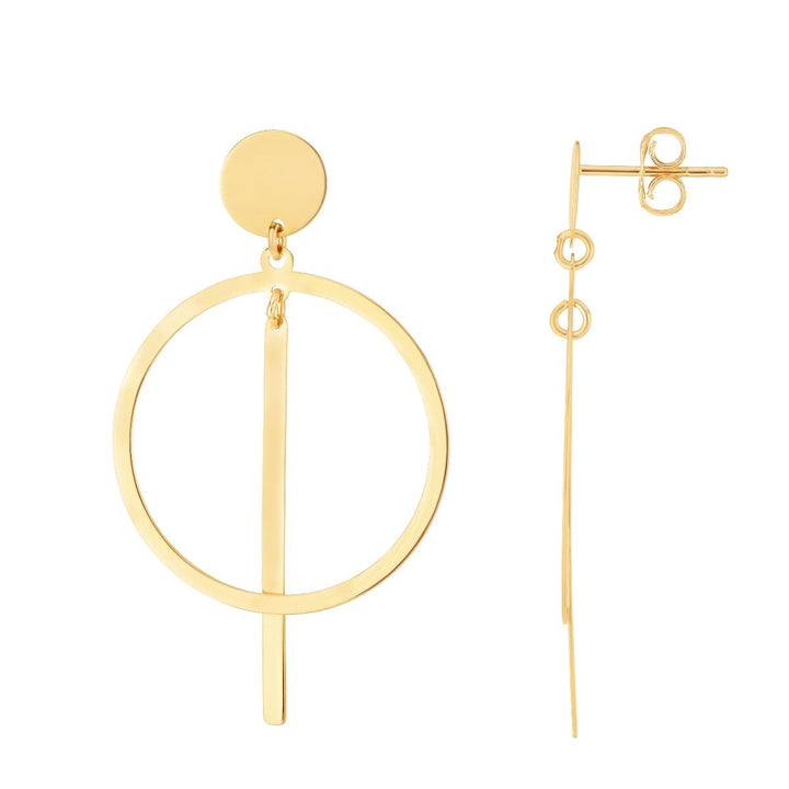 14K Yellow Gold Geometric Drop Earrings, front view