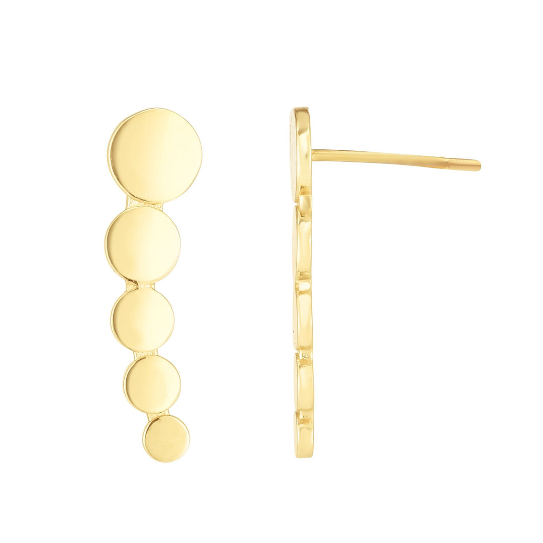 14K Yellow Gold Graduated Circles Ear Climber, front view