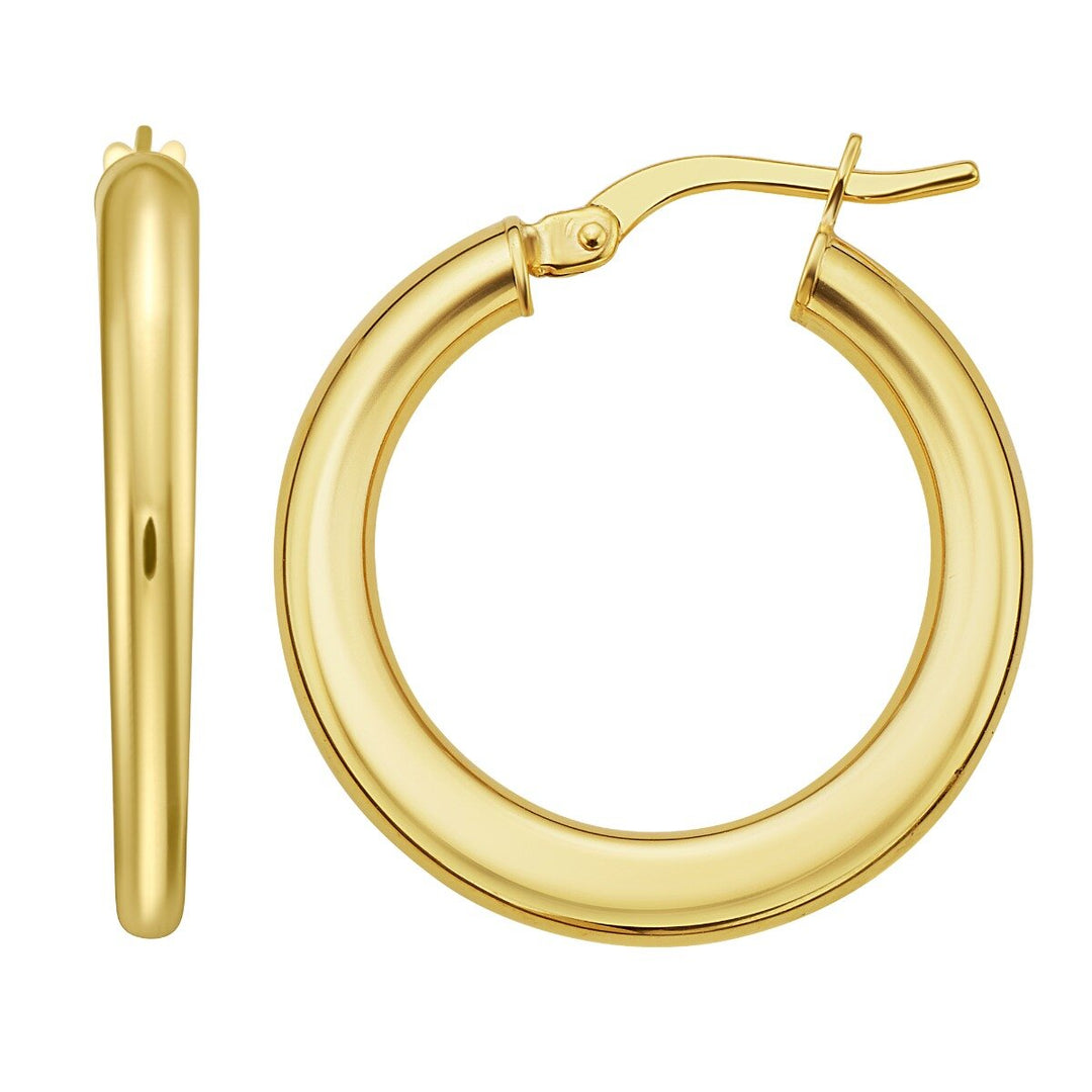 14K Yellow Gold Graduated Flat Hoops, front view