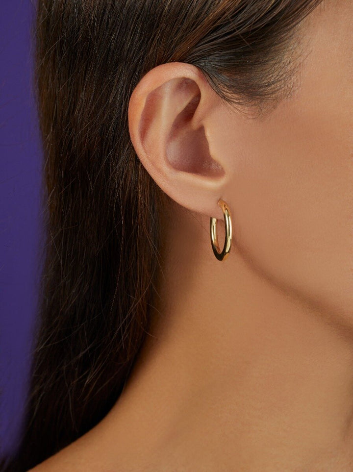 14K Yellow Gold Graduated Flat Hoops, view 3