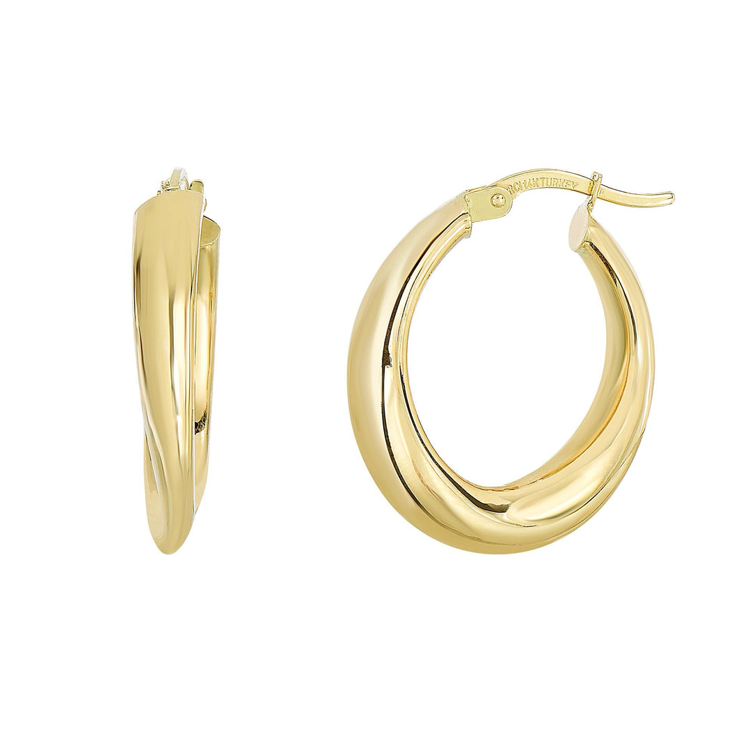 14K Yellow Gold Graduated Oval Hoop Earring, front view