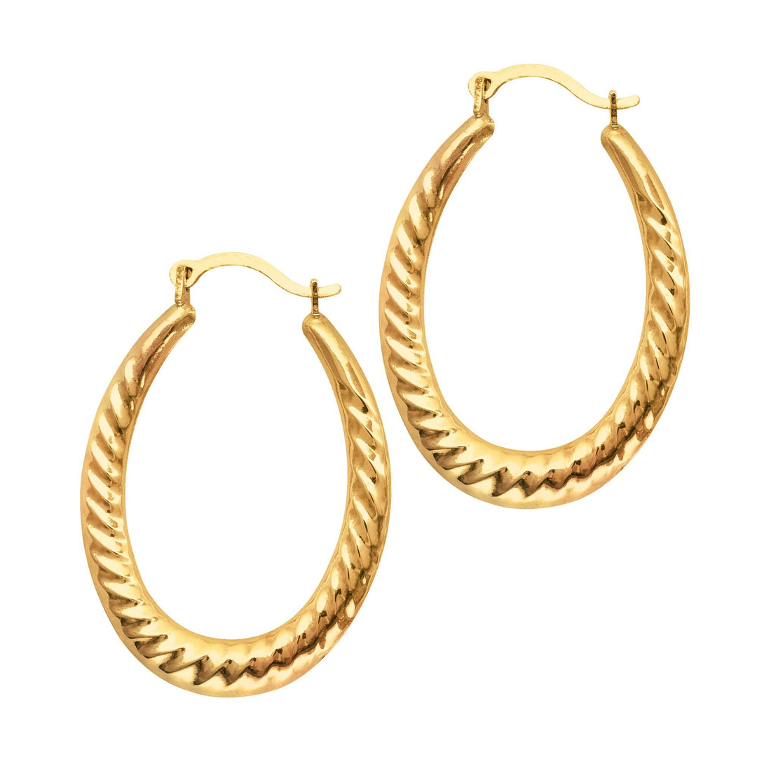 14K Yellow Gold Graduated Oval Twist Back to Back Hoop Earring, front view