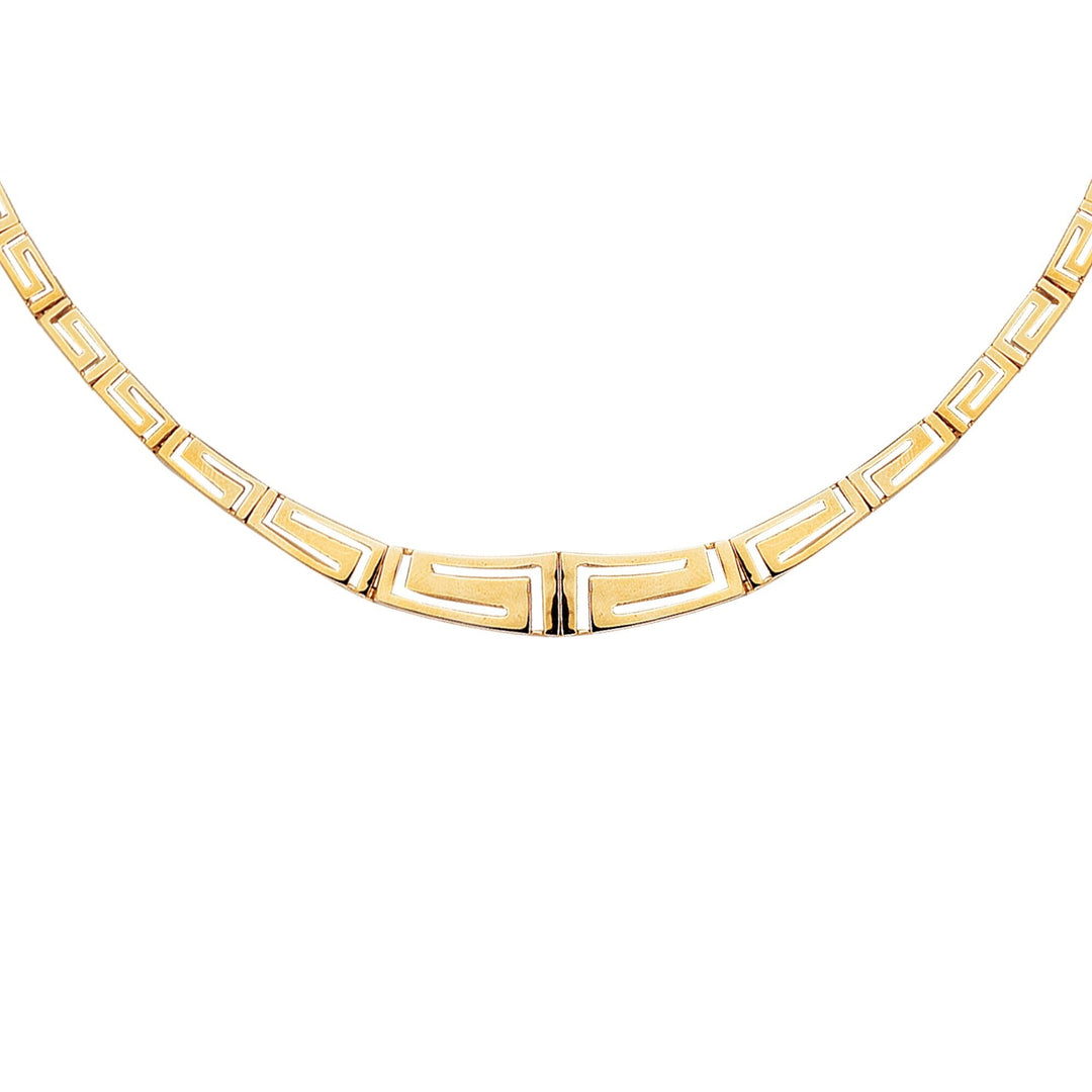 14K Yellow Gold Greek Key Necklace, front view