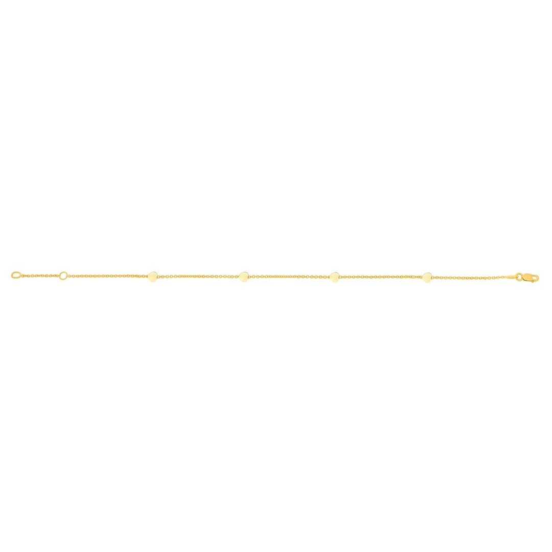 14K Yellow Gold Heart Anklet, front view