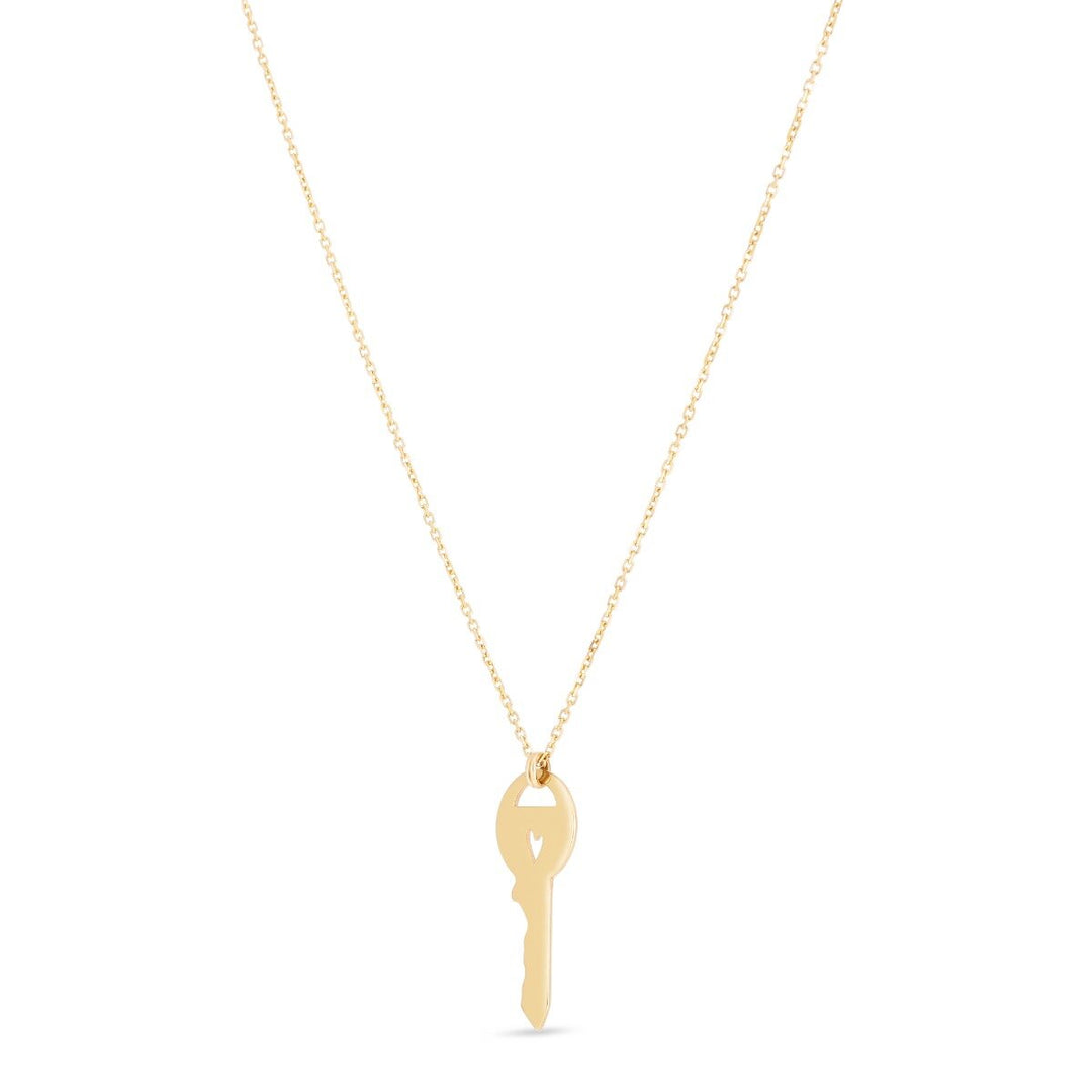 14K Yellow Gold Heart Key Necklace, view 3