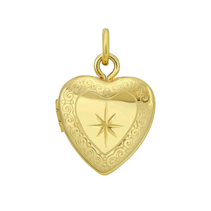 14K Yellow Gold Heart Locket Pendant, front view