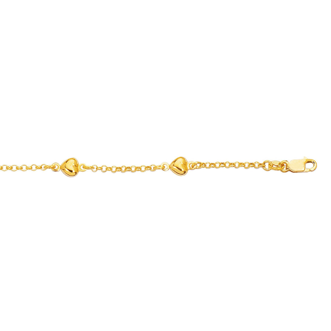 14K Yellow Gold Heart Station Link Chain, front view