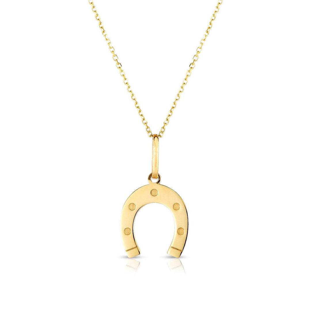 14K Yellow Gold Horseshoe Necklace, front view