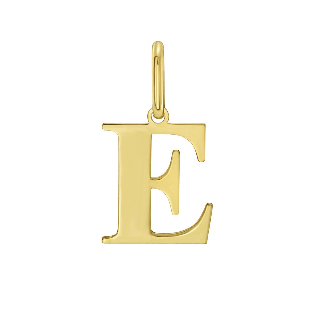 14K Yellow Gold Initial E Charm, front view