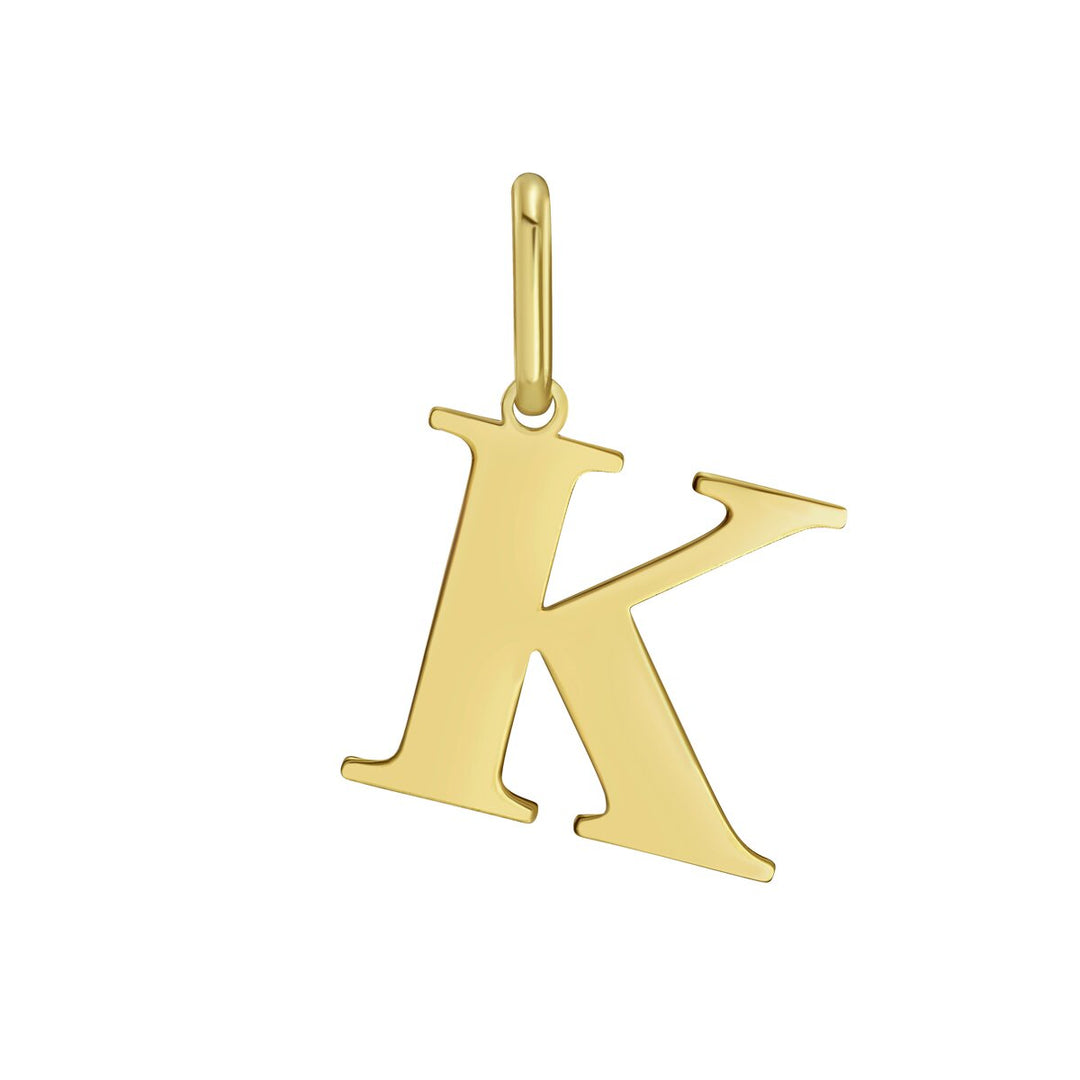 14K Yellow Gold Initial K Charm, front view