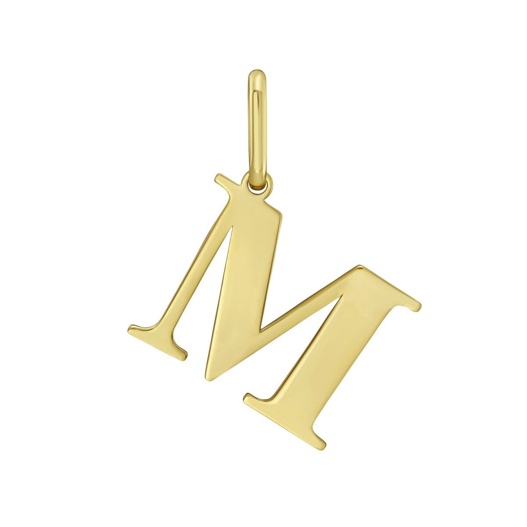 14K Yellow Gold Initial M Charm, front view