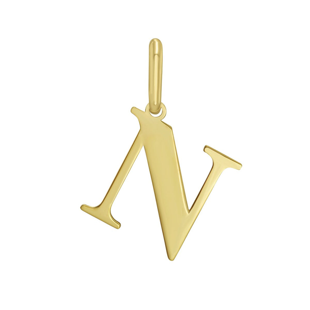 14K Yellow Gold Initial N Charm, front view