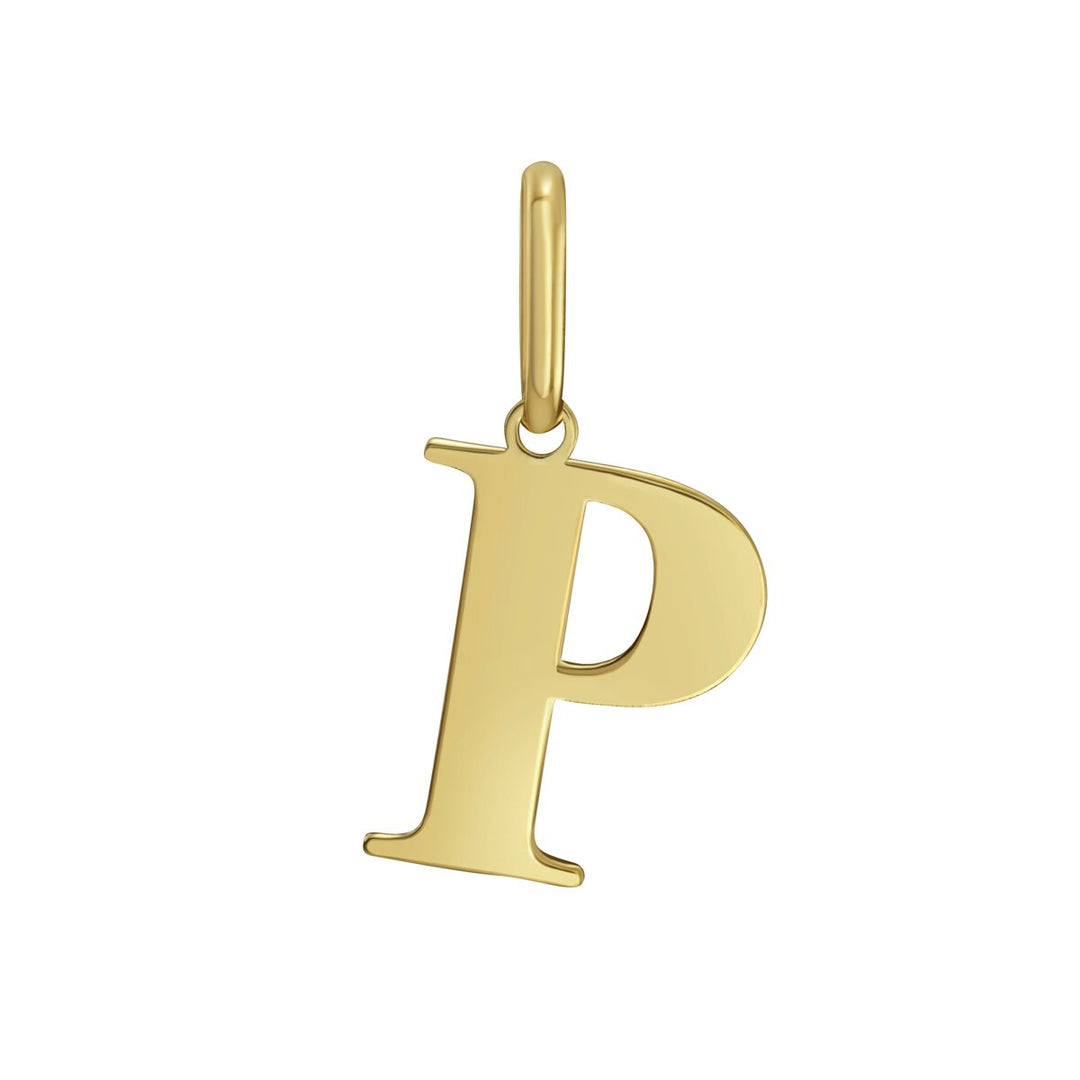 14K Yellow Gold Initial P Charm, front view