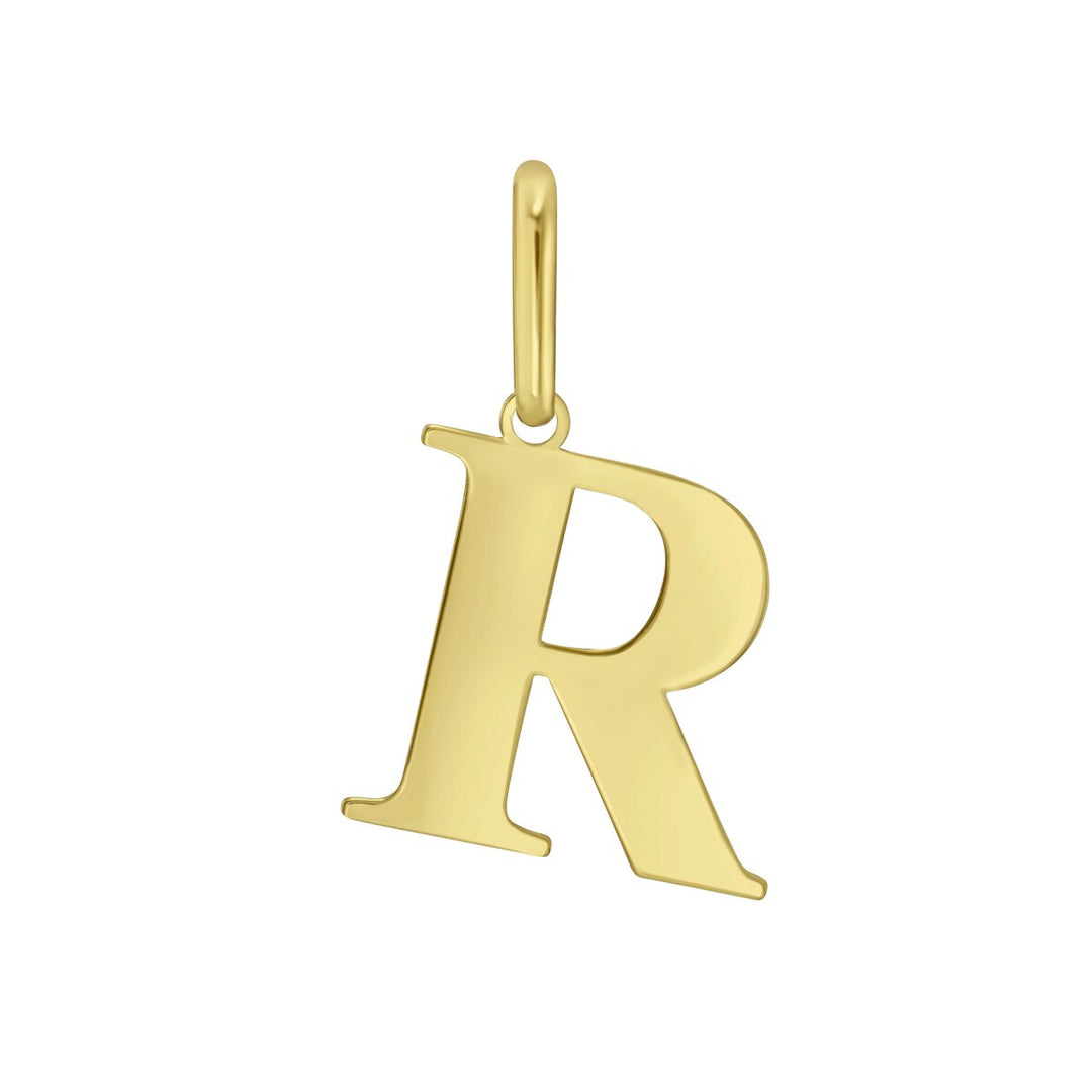14K Yellow Gold Initial R Charm, front view