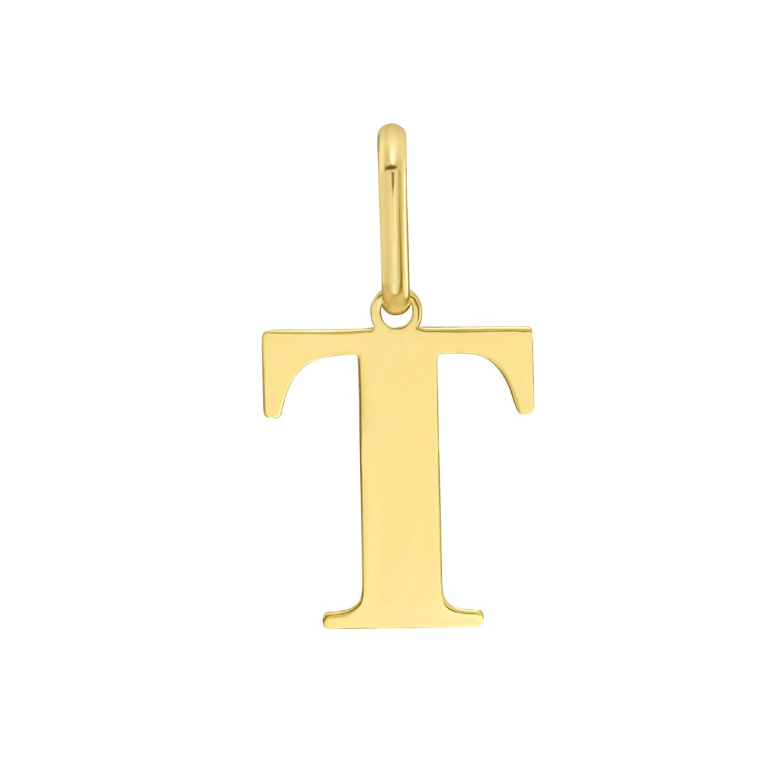 14K Yellow Gold Initial T Charm, front view