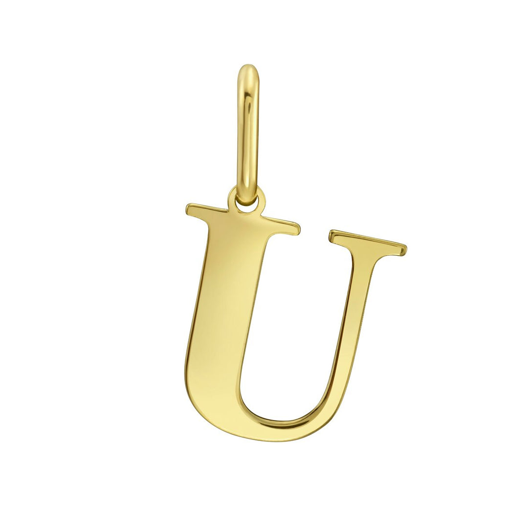 14K Yellow Gold Initial U Charm, front view