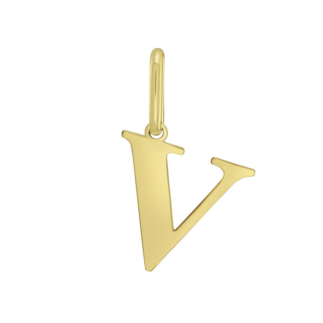 14K Yellow Gold Initial V Charm, front view