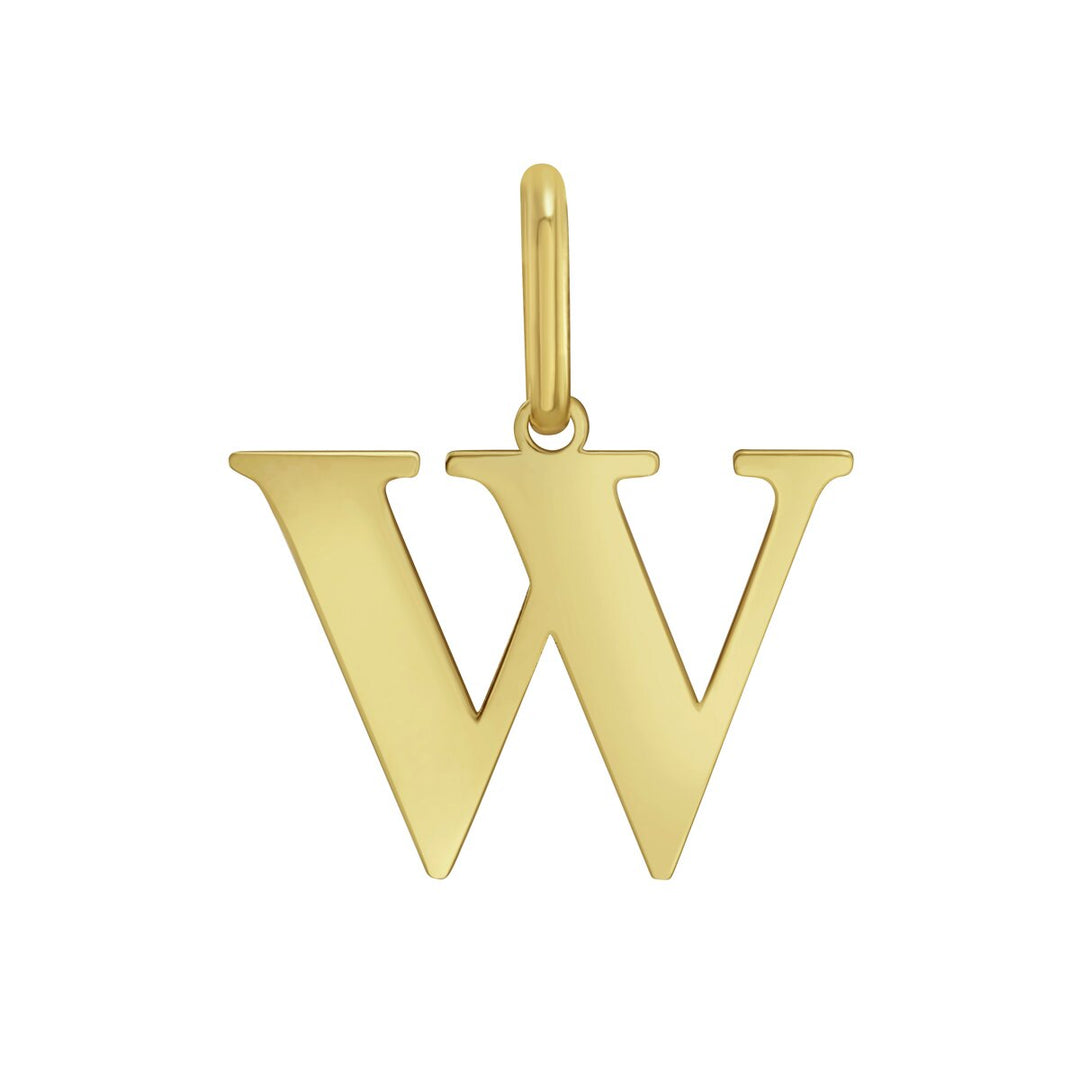 14K Yellow Gold Initial W Charm, front view