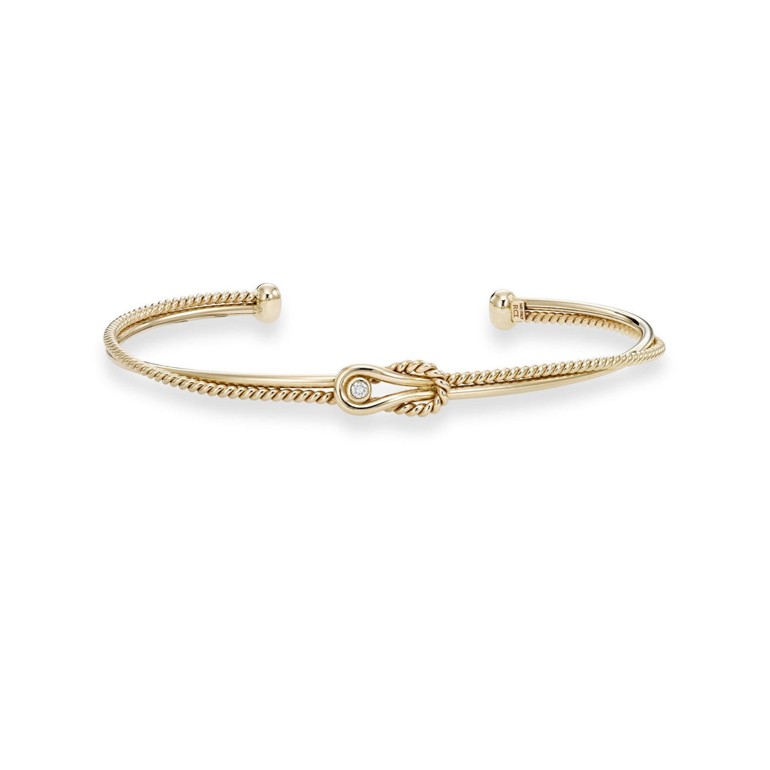 14K Yellow Gold Italian Cable L'Infinito Diamond Knot Cuff, front view