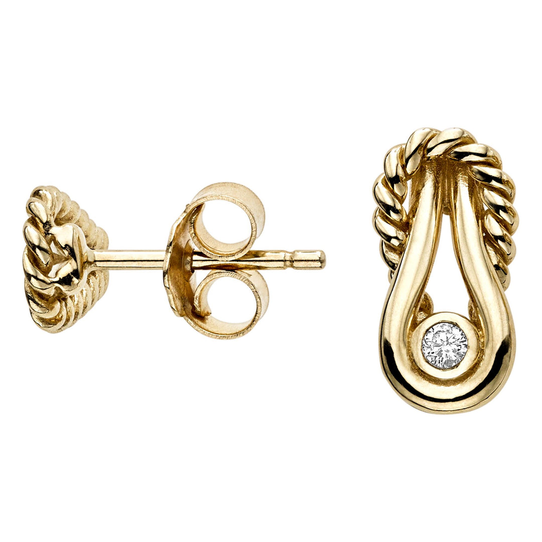 14K Yellow Gold Italian Cable L'Infinito Diamond Knot Earrings, front view