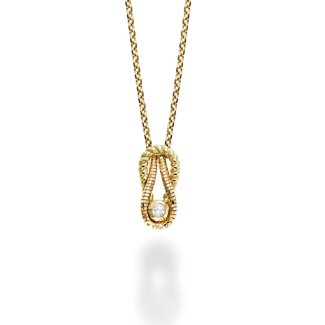 14K Yellow Gold Italian Cable L'Infinito Diamond Knot Pendant, front view