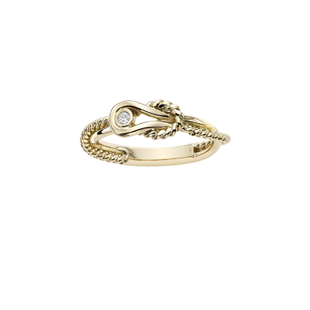 14K Yellow Gold Italian Cable L'Infinito Diamond Knot Ring, front view
