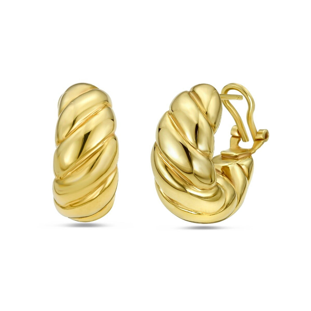 14K Yellow Gold Italian Cable Large Omega Back Hoops, front view
