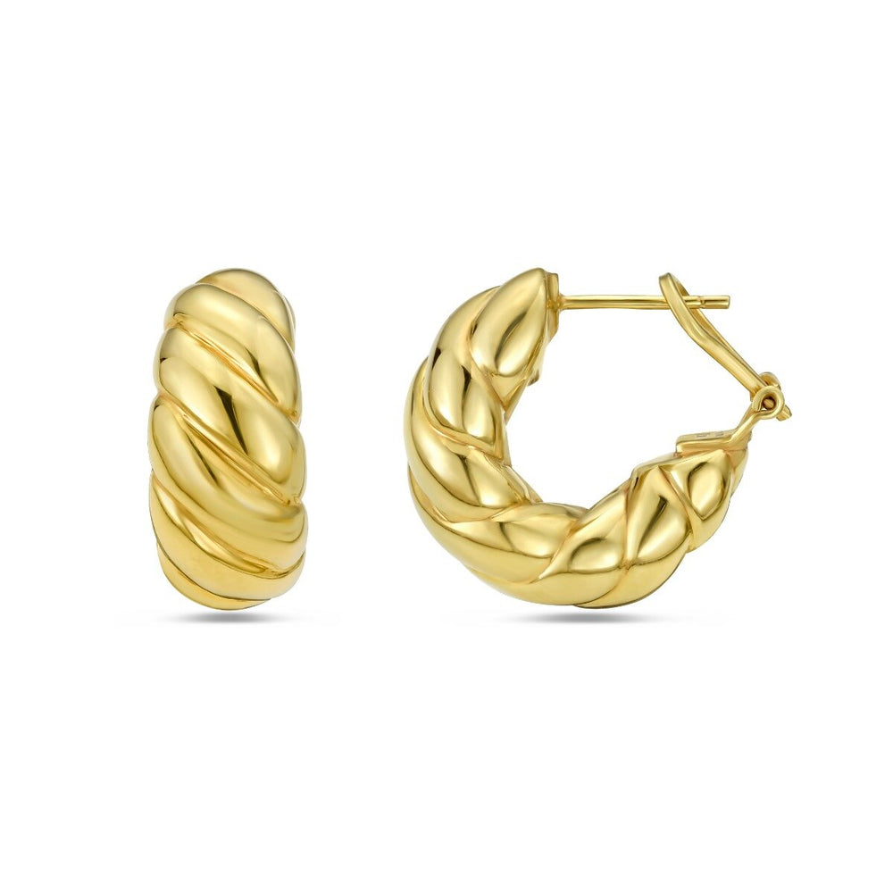 14K Yellow Gold Italian Cable Large Omega Back Hoops, view 2