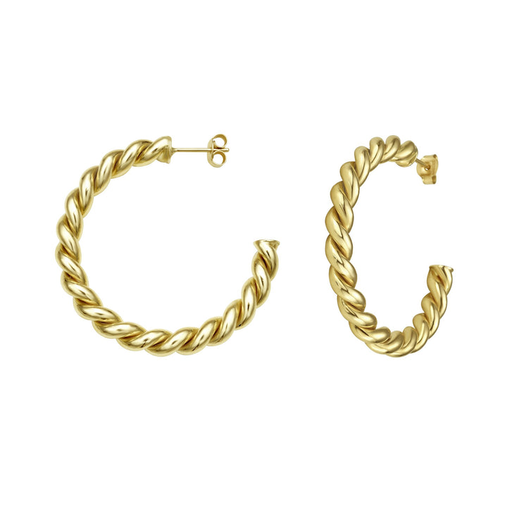 14K Yellow Gold Italian Cable Omega Back Hoops, view 3