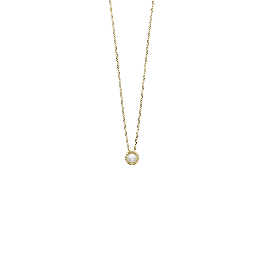 14K Yellow Gold Italian Cable Pearl Pendant, front view