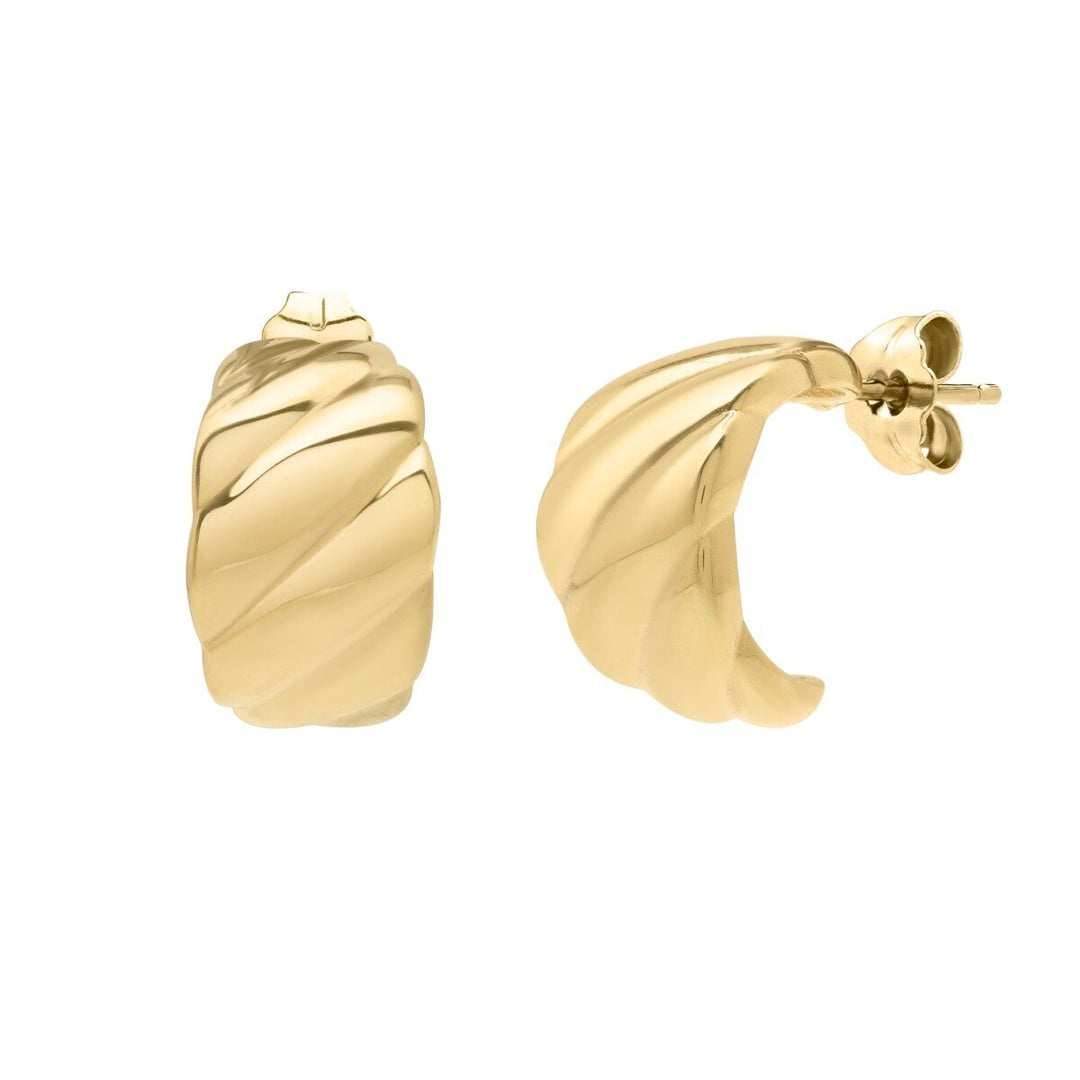 14K Yellow Gold Italian Cable Twist Half-Moon Earrings, front view